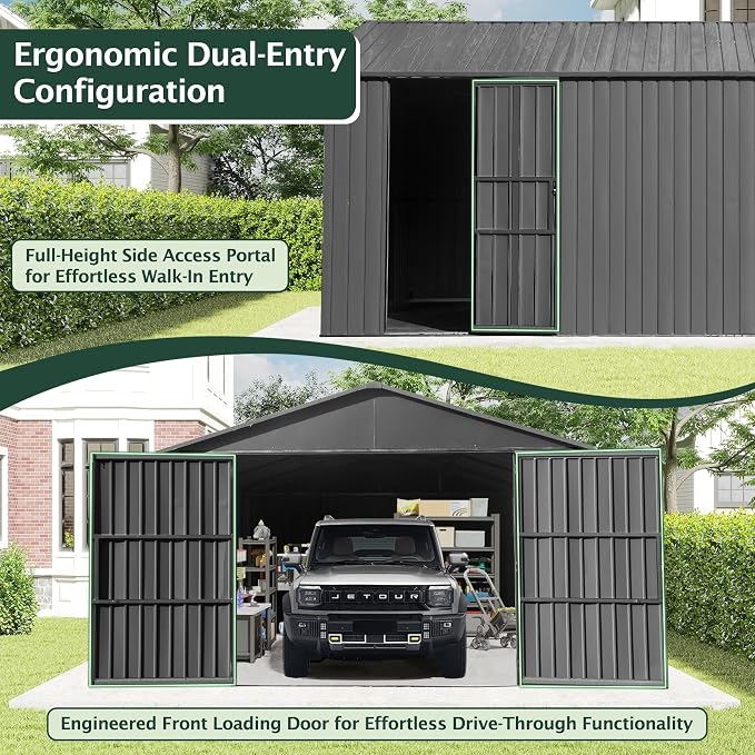Domi 12’x15’ Outdoor Metal Garage Shed, Weatherproof Enclosed Carport - Image 5