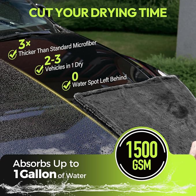 AutoManiacs Drying Towel for Car Detailing, 1500 GSM Ultra Super Absorbent - Image 2