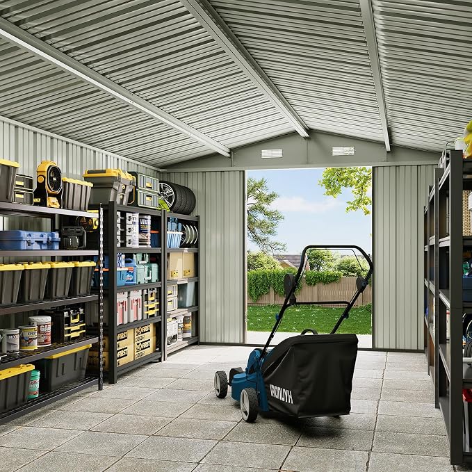 10x12 FT Outdoor Storage Shed Heavy-Duty Galvanized Steel Metal Garden Shed - Image 7