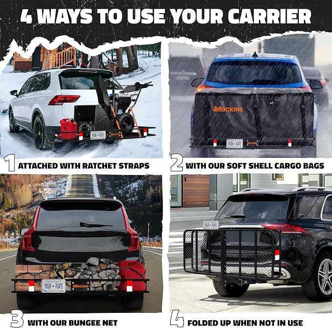 Mockins 60"x20"x6" Heavy Duty Trailer Hitch Cargo Carrier w/License Plate - Image 3