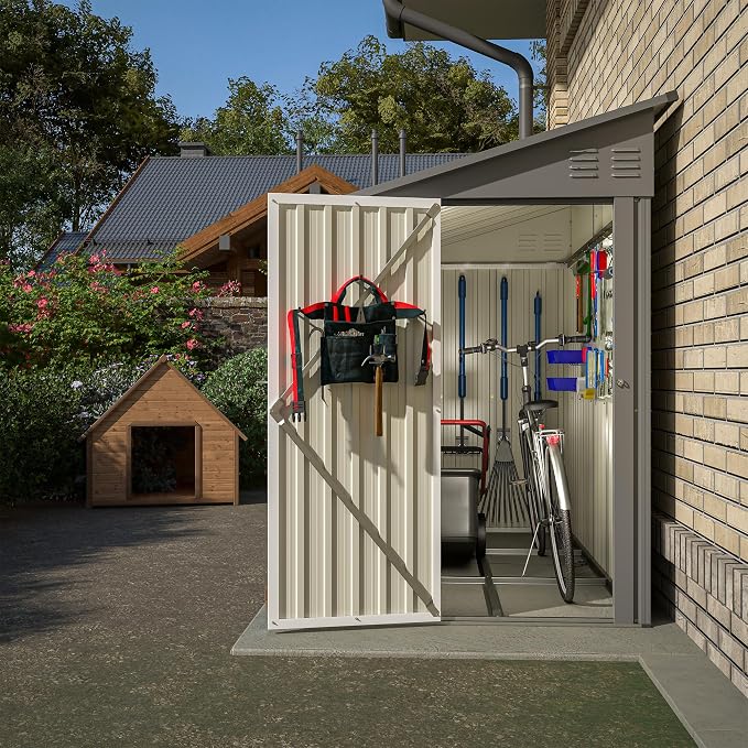 4x8 FT Outdoor Storage Shed, Lean to Metal Shed W/Floor Included, Garden by Unknown