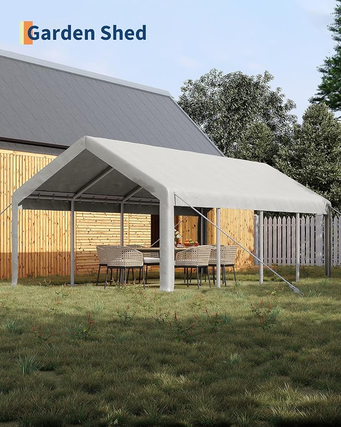13x25 Ft Carport with 10 Sandbags, Car Port with 220g PE Tarp, 2 Roll-Up Doors - Image 5