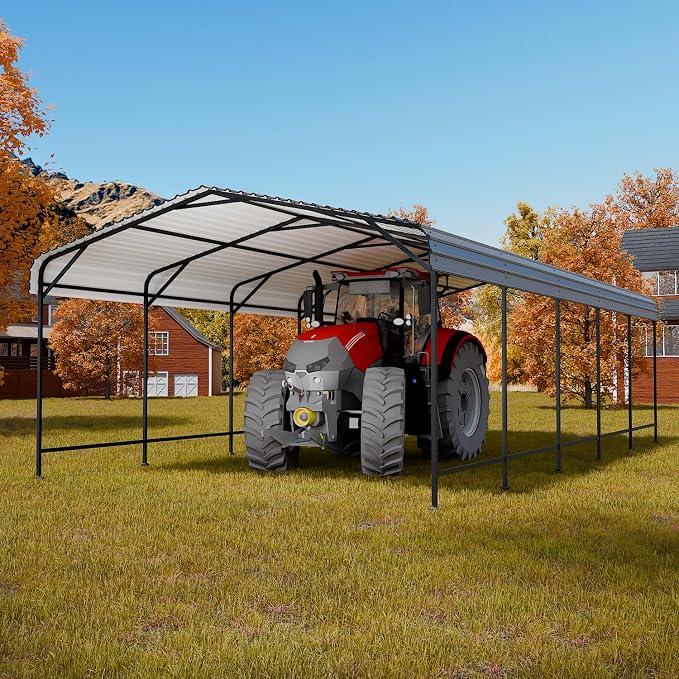EBE 13' x 25' Metal Carport, Outdoor Steel Carport Canopy - Image 6