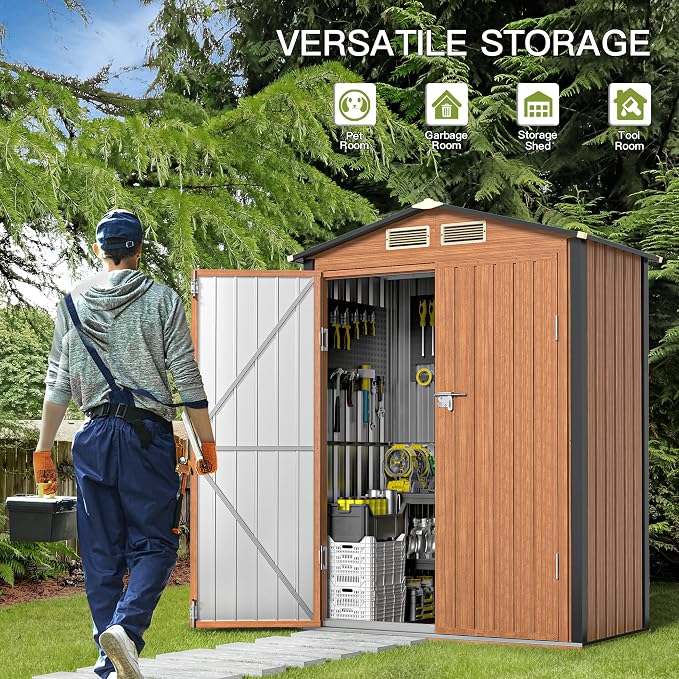 Outdoor Storage Shed, 5x3 Ft Metal Steel Tiny House - Image 4