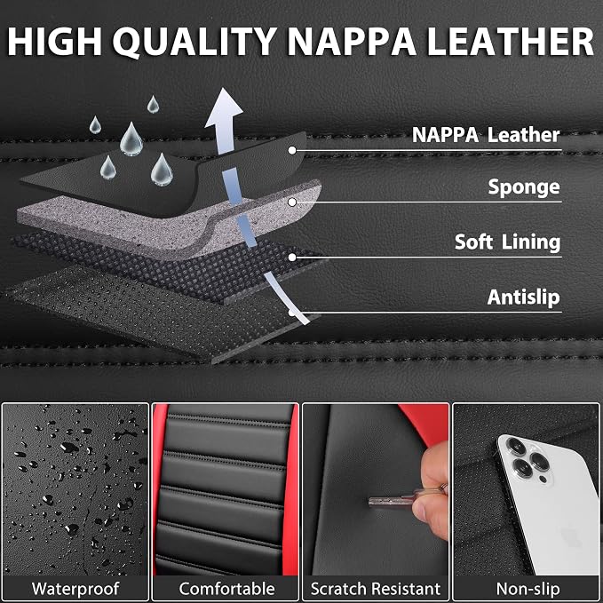 CAR PASS Nappa Leather Car Seat Covers Front Seats, Luxury Seat Protector - Image 3