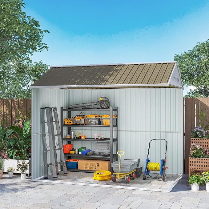 Outsunny 8' x 5.5' Outdoor Storage Shed, Metal Garden Shed - Image 8