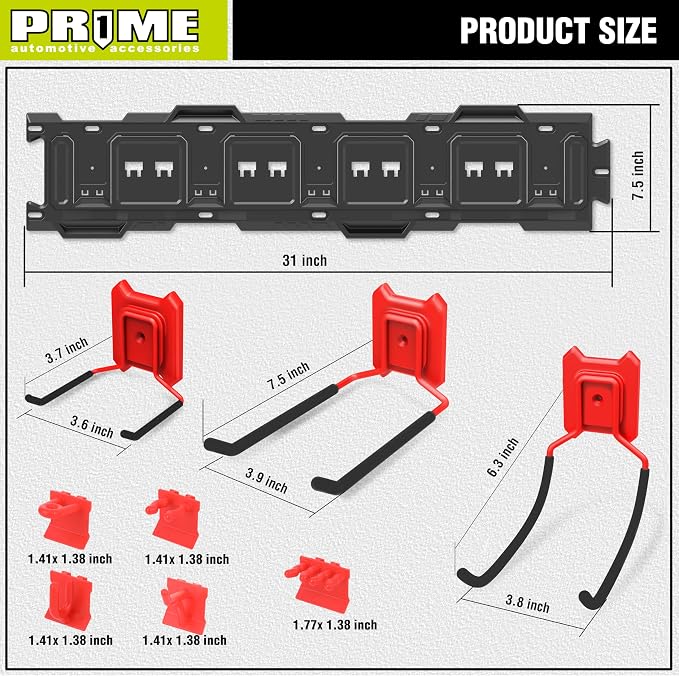 PR1ME 11 pcs Garage Storage Wall Mount Organizer Kit, Garage Storage Wall Rails - Image 5