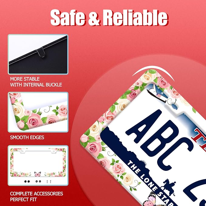 Pink Butterfly License Plate Frame Rose Flowers Floral License Plate Holder - Image 2