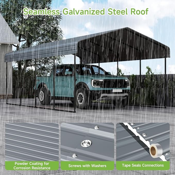 Real Relax 12x20FT Heavy Duty Metal Carport, Outdoor Carport Canopy - Image 2
