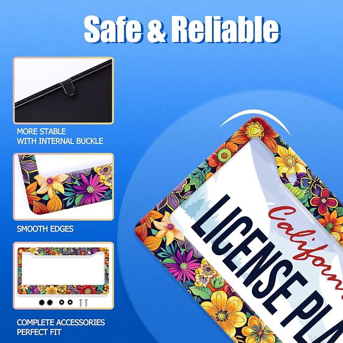 Bright Flowers Colorful Floral License Plate Frame Flower License Plate - Image 2