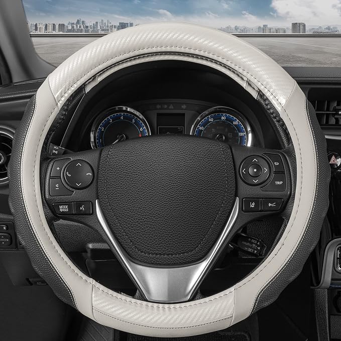 Motor Trend UltraSport White Carbon Fiber Steering Wheel Cover, Standard 15 by MotorTrend