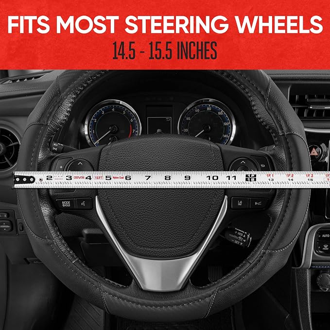 Motor Trend GripDrive Carbon Fiber Steering Wheel Cover, Non-Slip Sporty Racing - Image 5
