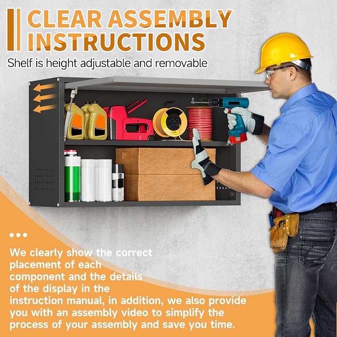 Metal Garage Wall Cabinet with Up-Flip Door, Float Tool Cabenit with Adjustable - Image 7