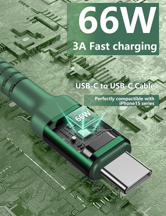 USB C Cable Fast Charging 10FT, iPhone 16 15 Charger Long Type C Nylon Braided - Image 3