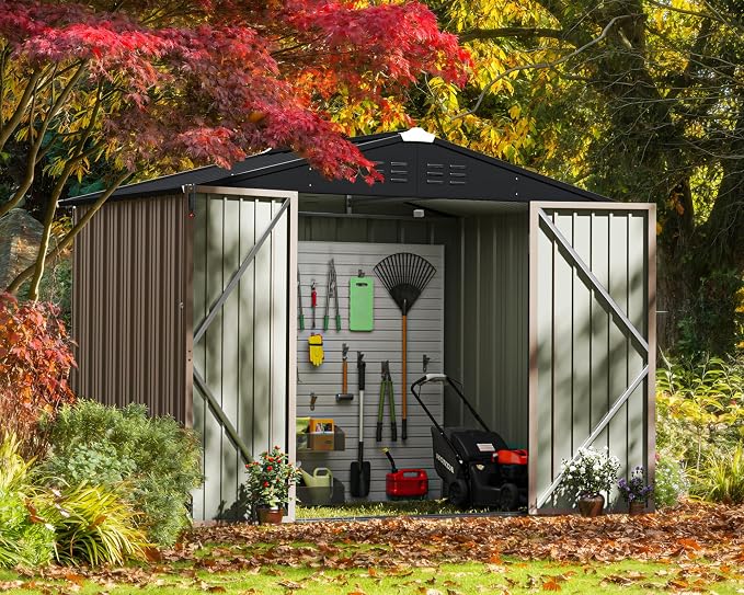 Greesum Outdoor Storage Shed 6 x 8 ft. Utility Tool Shed Metal Storage Garden - Image 2