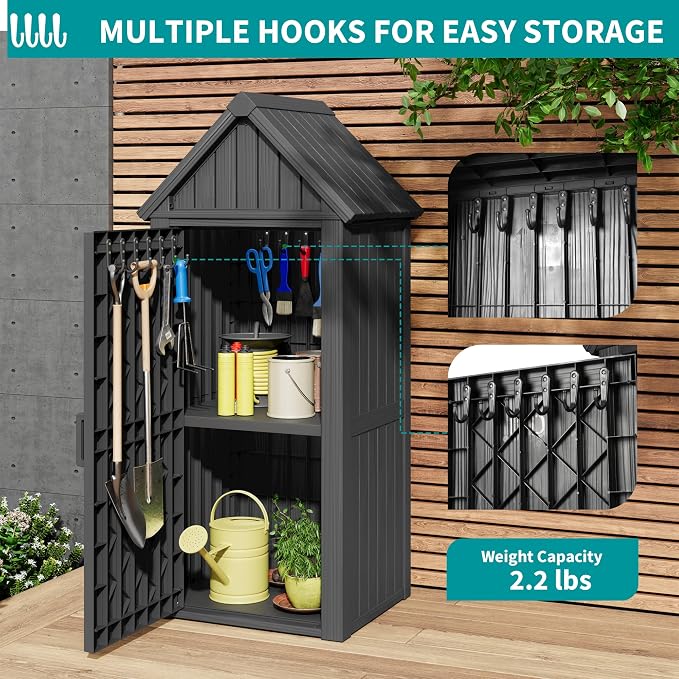 Shed Outdoor Storage Shed with Sloping Roof and Lockable Door, Resin Outdoor - Image 7