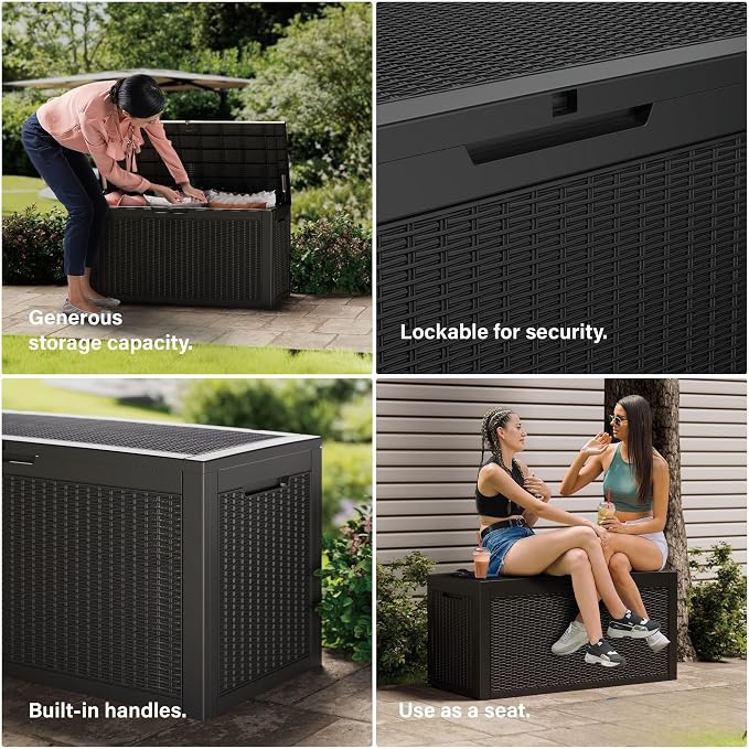 100 Gallon Resin Deck Box, Waterproof Outdoor Storage Bin - Image 7