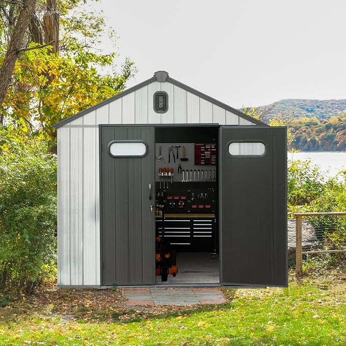 Domi 8x8 FT Outdoor Resin Storage Shed, All-Weather Double-Wall Storage Building by domioutdoorliving