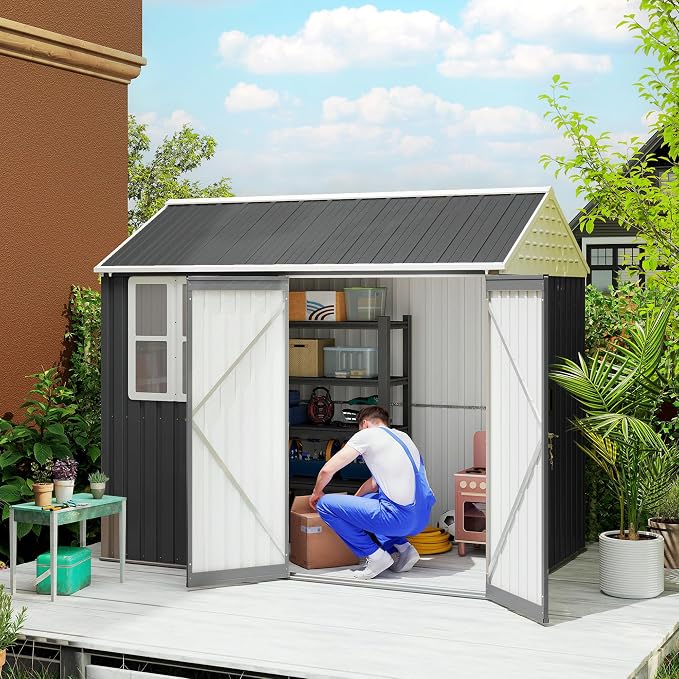 Outsunny 8' x 6' Outdoor Storage Shed, Metal Garden Shed by Outsunny