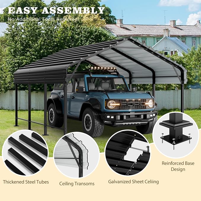 Walsunny Metal Carport 12x15 FT Heavy Duty Carport Canopy - Image 3