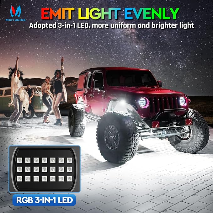 MICTUNING 2025 1000% Bright Q1 MAX RGB+IC Rock Lights, 16 Pods Chasing - Image 3