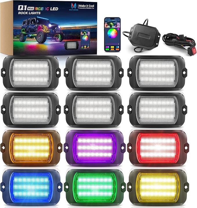MICTUNING 2025 1000% Bright Q1 MAX RGB+IC Rock Lights, 12 Pods Chasing by MICTUNINGINC
