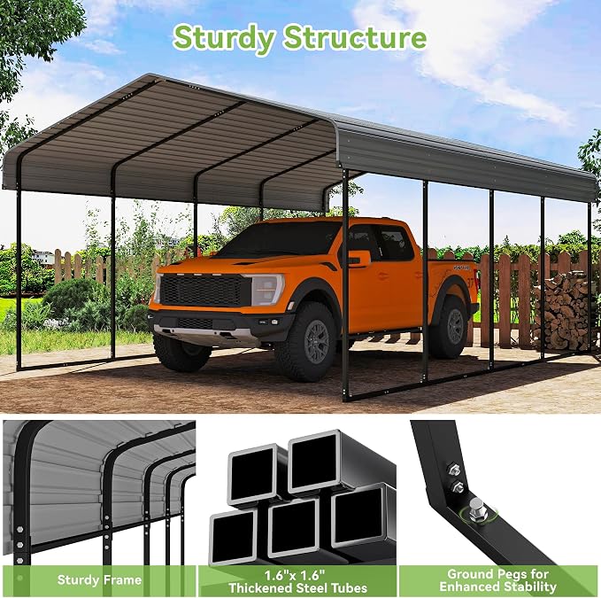Real Relax 12x20FT Heavy Duty Metal Carport, Outdoor Carport Canopy - Image 5
