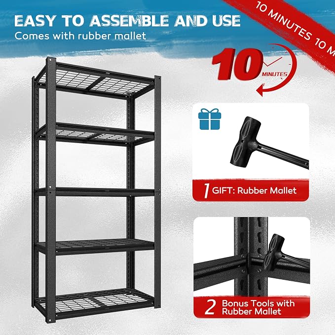 MUPATER 35.8" W x 18.1" D x 72" H Metal Storage Shelves, Standing Utility Shelf - Image 6