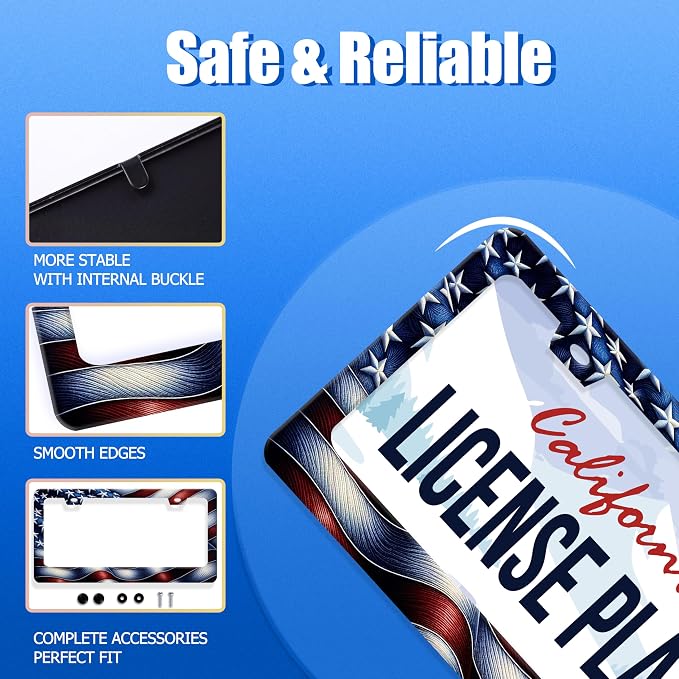 Personalised License Plate Frame American Flag USA License Plate Stainless - Image 2