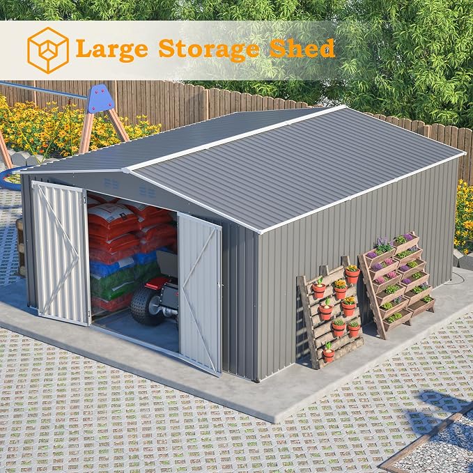 Outdoor Storage Shed, 12 X 14ft Metal Galvanized Steel Garden Shed - Image 3
