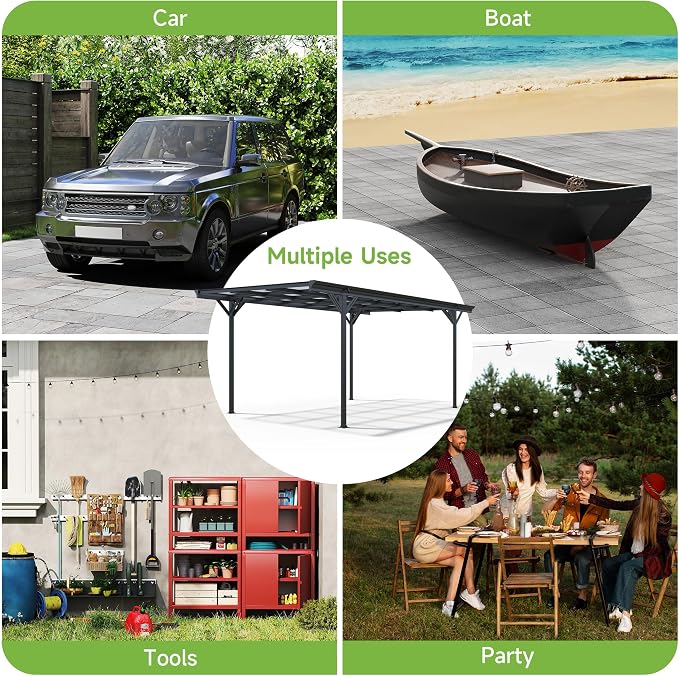 Real Relax 10×16ft Heavy Duty Carport, Pitched-Roof Polycarbonate Panel Canopy - Image 5