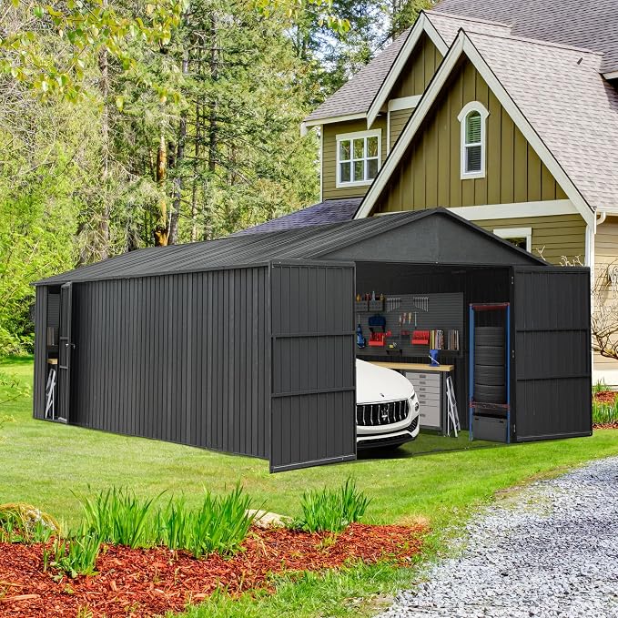 Domi 12'x15' Metal Garage Shed, Heavy Duty Outdoor Steel Carport by domioutdoorliving