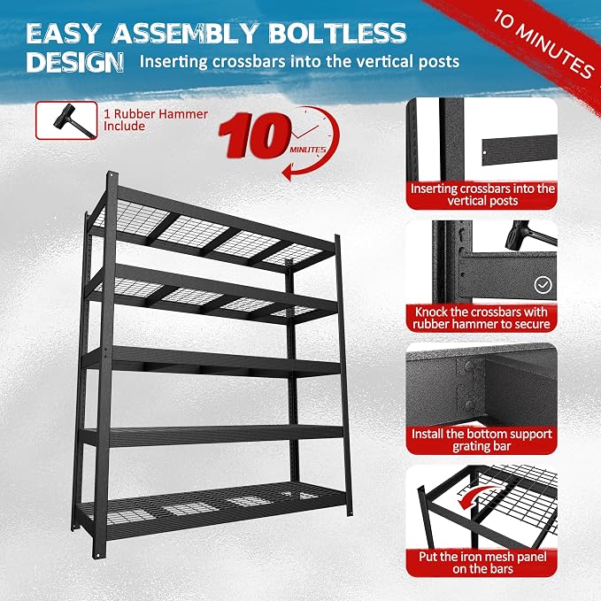MUPATER 72.05” W × 24.02” D × 83.86” H, Heavy Duty Metal Storage Shelves - Image 6