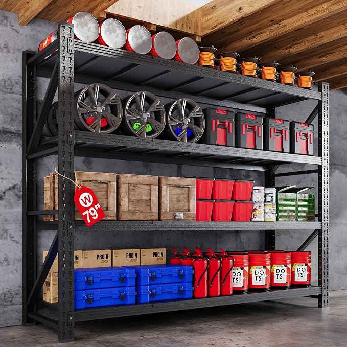 79” W Garage Shelving Heavy Duty, 7000LBS Metal Storage Shelves, 4 Tier Storage by AFAIF