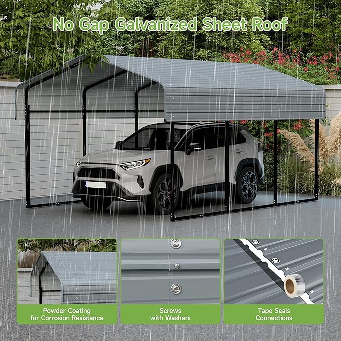 Real Relax 10x15FT Heavy Duty Metal Carport, Outdoor Carport Canopy - Image 3