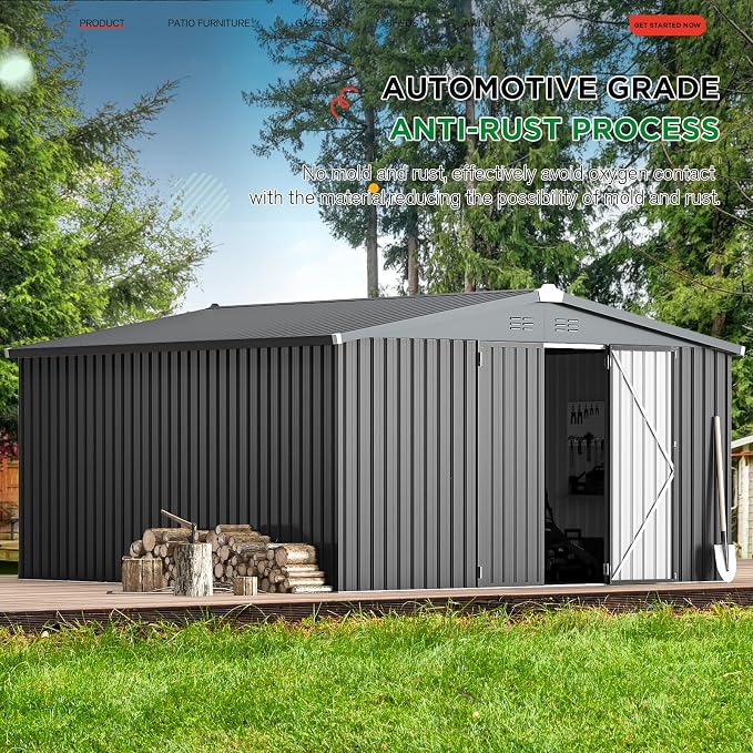 AECOJOY 12' x 12' Outdoor Storage Shed, Dark Grey Large Metal Sheds & Outdoor - Image 3