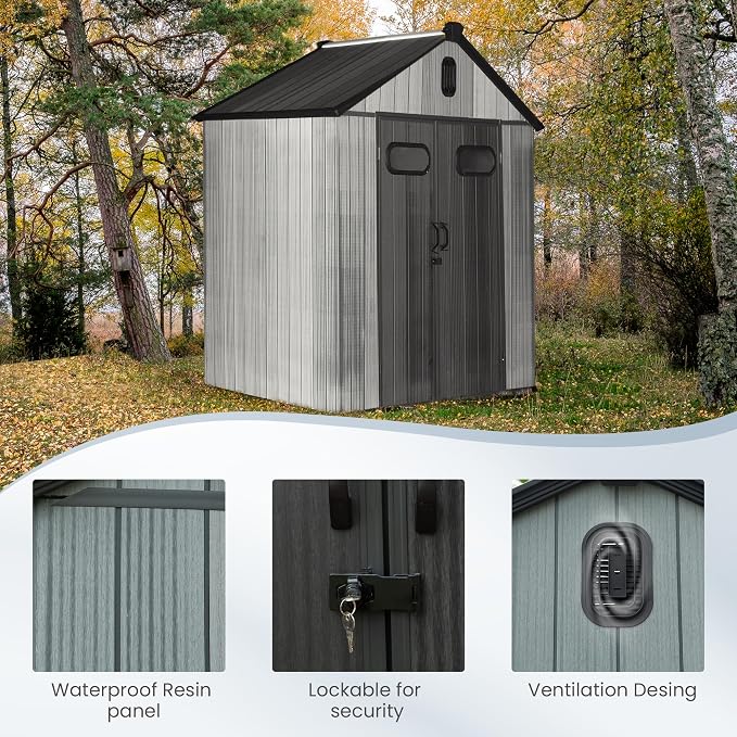 Domi 6x4 FT Outdoor Resin Storage Shed, All-Weather Double-Wall Storage Building - Image 8