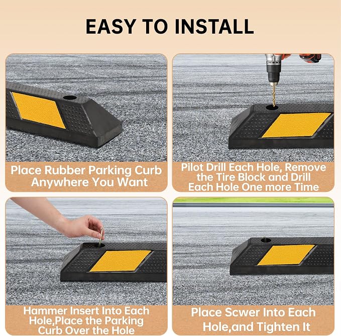 Pack of 1-72" Parking Stoppers for Garage, Heavy Duty Rubber Parking Curb - Image 6