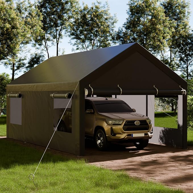 Shintenchi Carport 12' x 20' Heavy Duty Portable Garage, Carport Canopy - Image 2