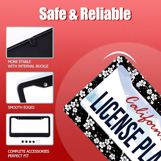 Personalized License Plate Frame White Cherry Blossoms Stainless Steel - Image 3