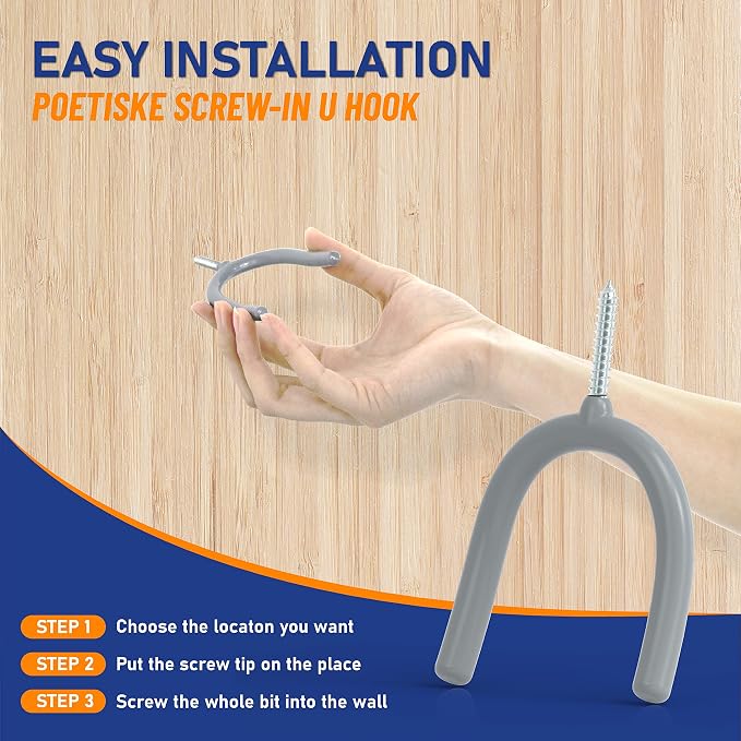 POETISKE Screw in U Utility Hooks Wall Mount Garage Storage Organizer Hanger - Image 7