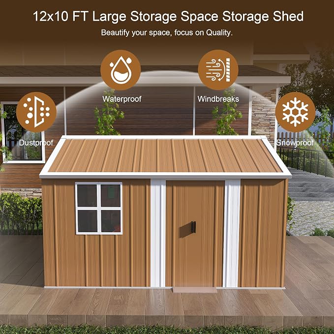 12 x 10 FT Outdoor Storage Shed, Metal Garden Tool Shed - Image 4