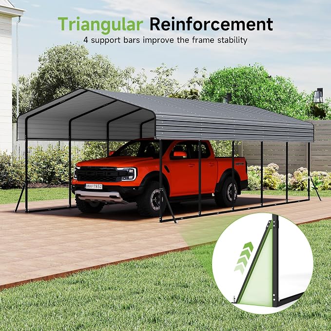 Real Relax 13' x 26' Metal Carport, Heavy Duty Carport - Image 6