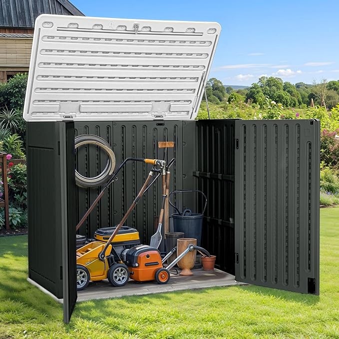 GOOBED 4.5x4ft Outdoor Horizontal Resin Storage Shed, 47 cuft Large Waterproof - Image 2