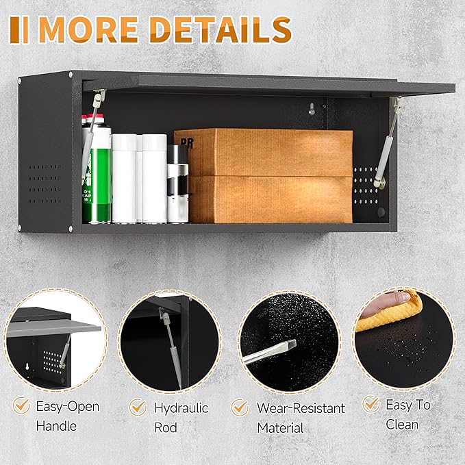 Metal Garage Wall Cabinet with Up-Flip Door, Wall-Mounted Steel Storage Cabinet - Image 5