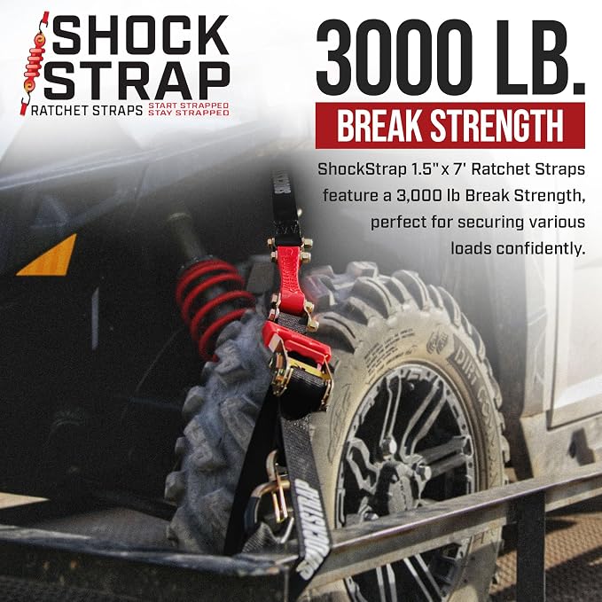 Ratchet Strap, 7’ x 1.5" Shock Absorbing Heavy Duty Tie downs - Image 8