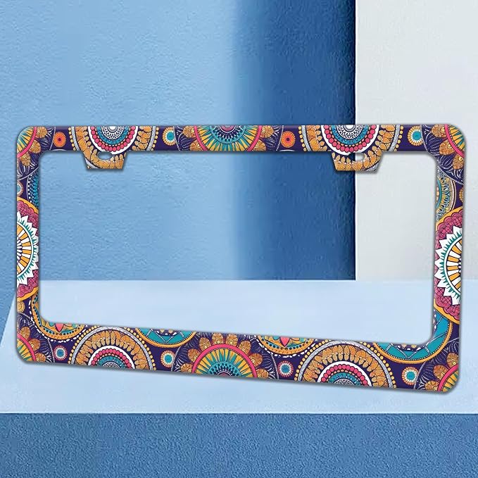 Mandala Flowers License Plate Frame Floral Print License Plate Holders Funny - Image 2