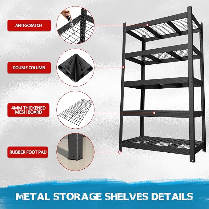 MUPATER 48.03”W × 24.41”D × 83.78”H Metal Storage Shelves, 5-Tier Adjustable - Image 7