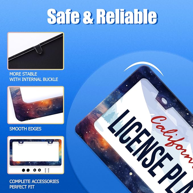 Watercolor Galaxy License Plate Frame Colorful Starry Sky License Plate - Image 2