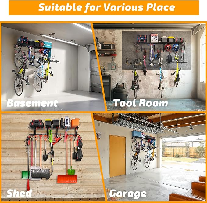 PLKOW Garage Wall Shelving, Wall Mount Bike Storage Rack - Image 4
